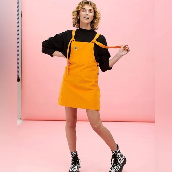 Lucy & Yak Mini Pini Corduroy Overall Dress Orange - Picture 1 of 13